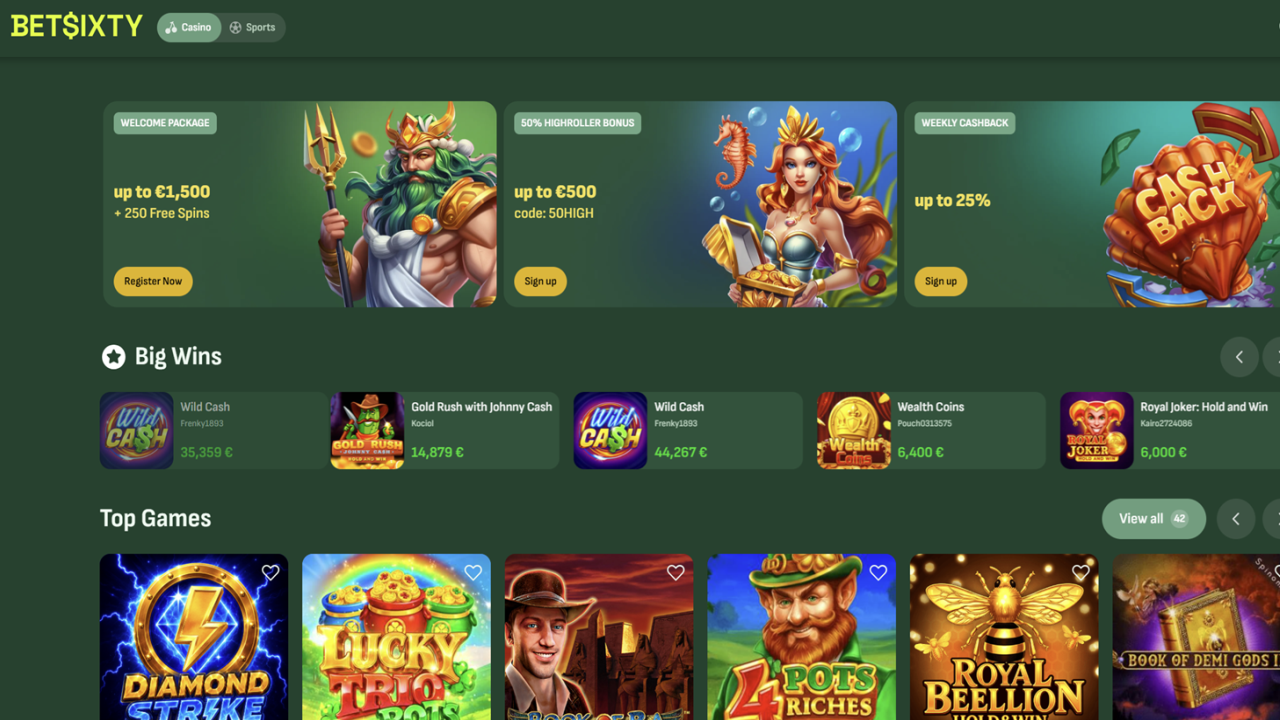 Betsixty Casino website